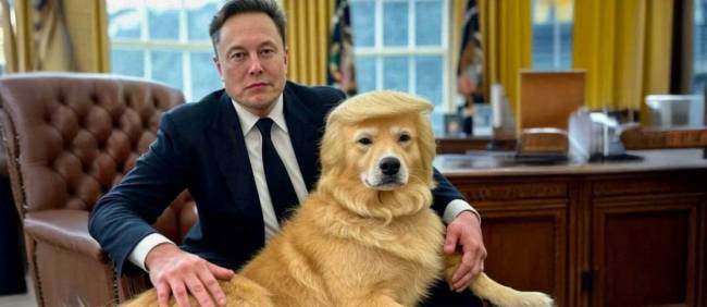 Elon Musk und Donald Trump als Golden Retriever